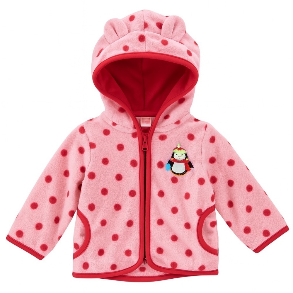 Pink Polka Dot Zip Up Fleece Hoodie With Penguin